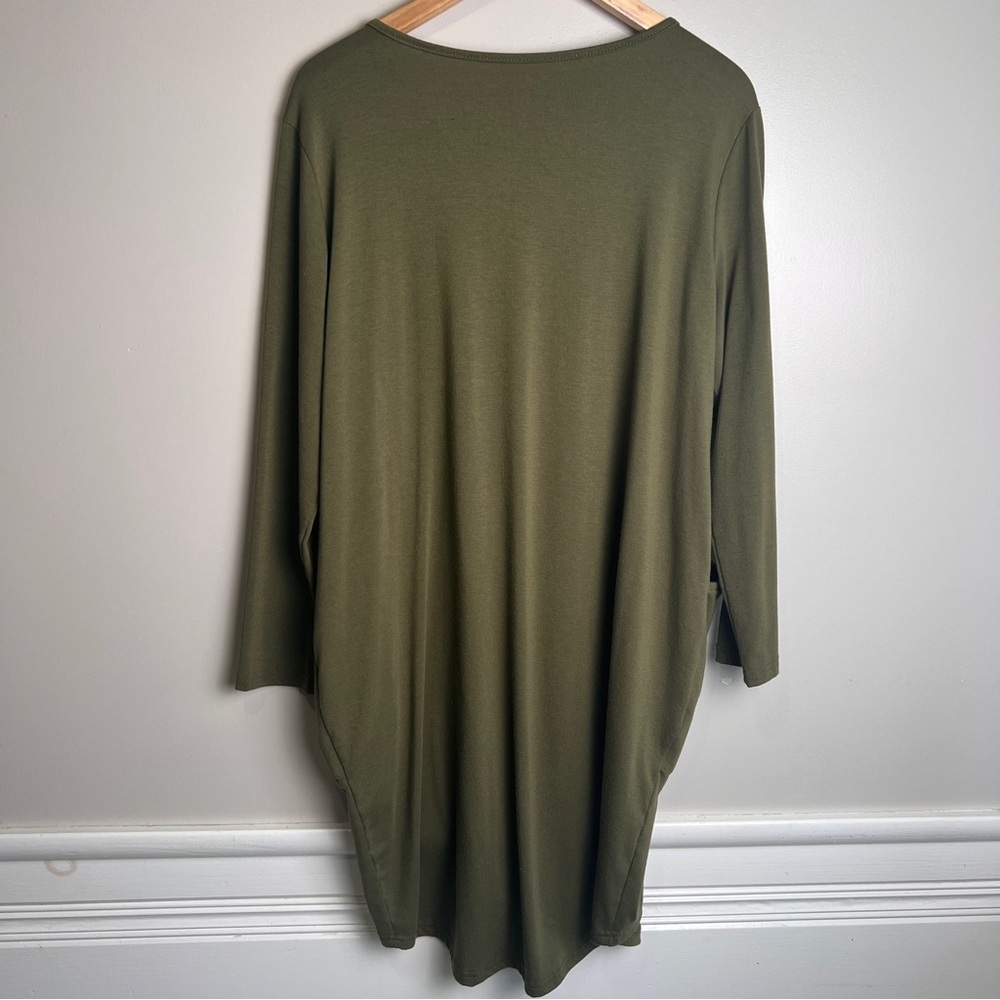 Olive Green Let It Bee Graphic Cotton Shirt Dress Pockets Size M EUC - Picture 4 of 7